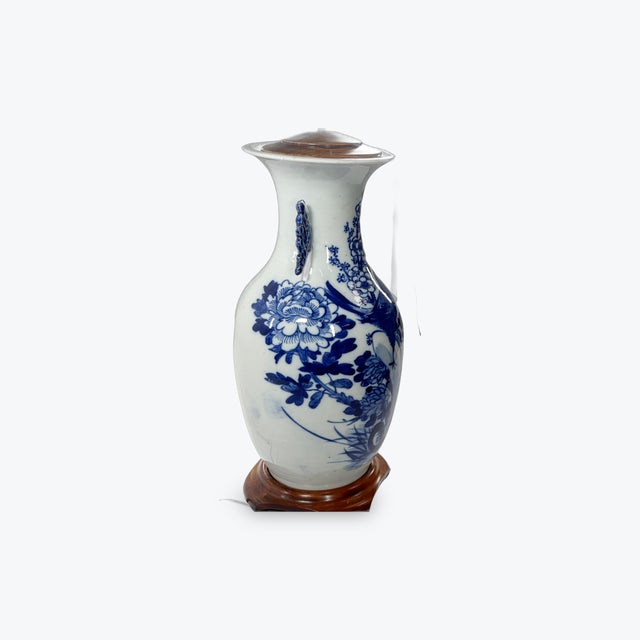 Vintage Blue and White Porcelain Vase Lamp For Sale - Image 4 of 5