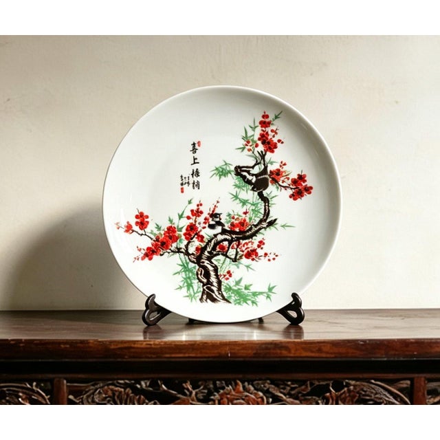 Art Deco Chinese Ceramic Plate,Famille Rose Porcelain Plate Hand Painted Flowers and Birds Pattern For Sale - Image 3 of 10
