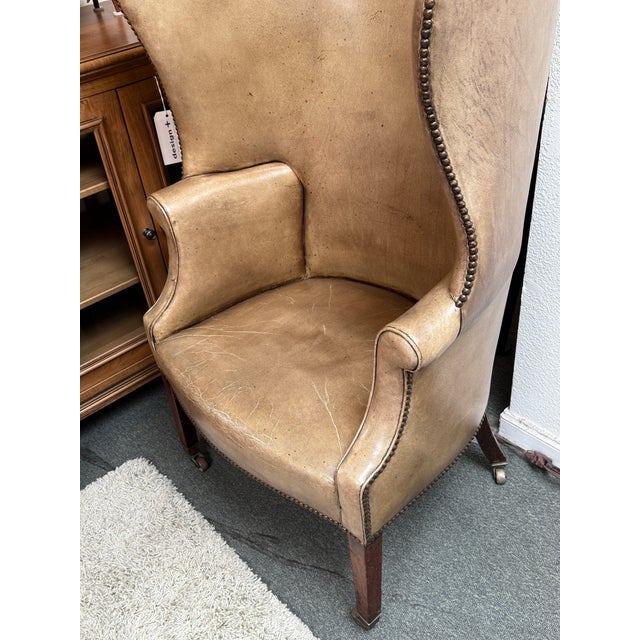 George III Studded Leather Wingback Chair For Sale In San Francisco - Image 6 of 12
