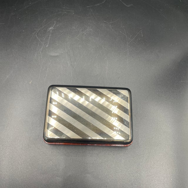Sexy little 70’s silver plate diagonal stripes wood box! Perfect for paperclips on a desk.. Lovely for a dressing table,...