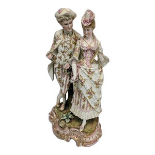 Large Continental Victorian Porcelain Courting Couple Figures 19th C. For Sale