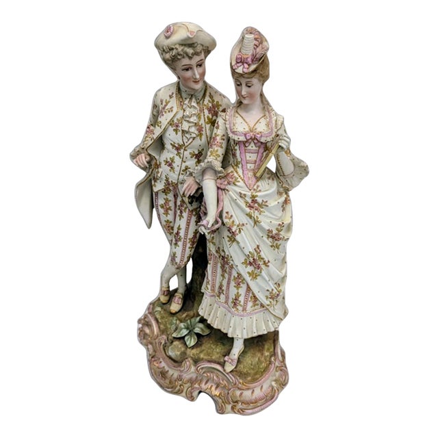 Large Continental Victorian Porcelain Courting Couple Figures 19th C. For Sale