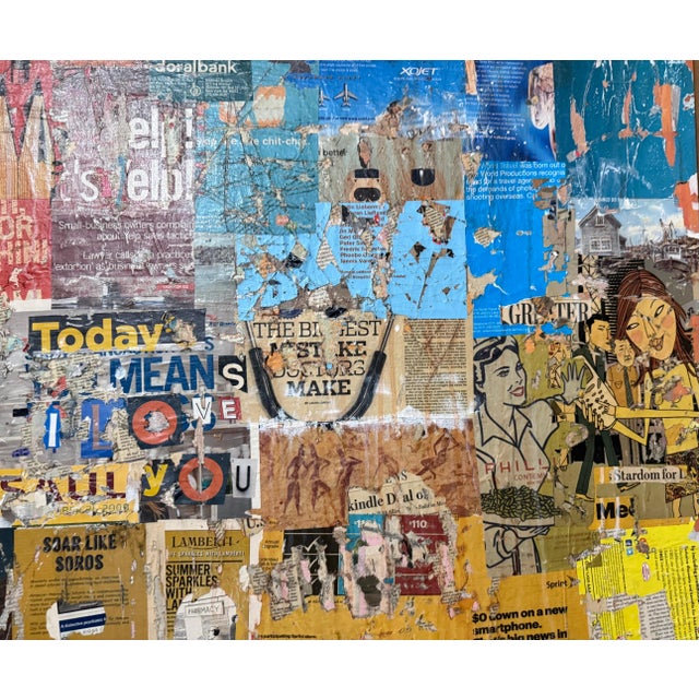 Mike Falcon, Large Mike Falcon Torn Paper Collage Painting Assemblage Pop Art Decollage For Sale - Image 9 of 18