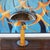An Art Deco style dome lamp. Fluted orange bakelite stem over a circular chromed metal base. Chromed metal shade with...