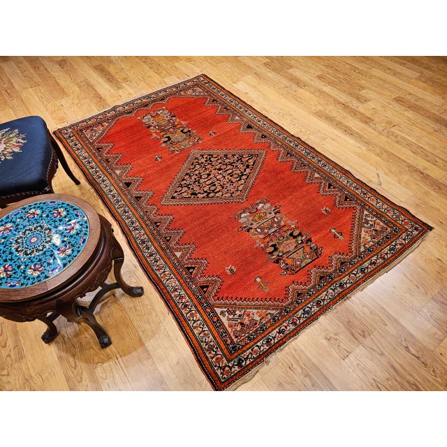 Vintage Malayer Area Rug, Hand-Knotted Wool, Geometric Tribal Pattern, 4x7, Terracotta & Navy For Sale - Image 9 of 18