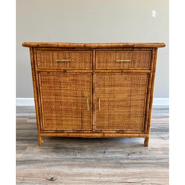 Vintage MCM Bamboo Rattan Woven Wicker Cabinet For Sale - Image 4 of 12