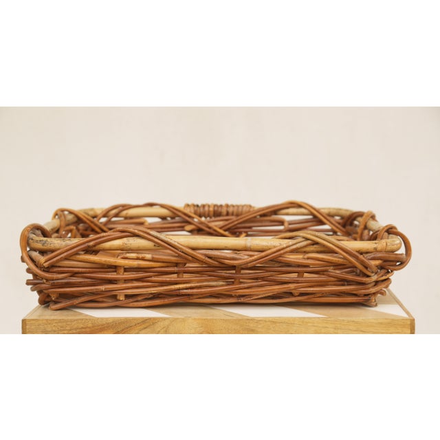 1950s Mid-Century Chunky Rectangular Wicker Bread Basket, Desk Organizer or Tray Catch-All For Sale - Image 5 of 12