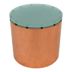 Mid-Century Modern Paul Mayen Style Frosted Glass Top and Copper Drum Side Table