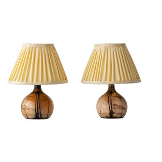 Small French Art Nouveau Hand-Painted Ceramic Table Lamps, 1920s, Set of 2 For Sale