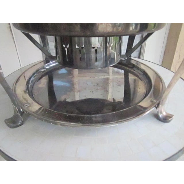 1960s Antique Silver Plated Round Chafing Dish With Stand and Burner For Sale - Image 9 of 13