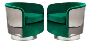 Milo Baughman Green Chrome Back Barrel Chairs, Restored - a Pair