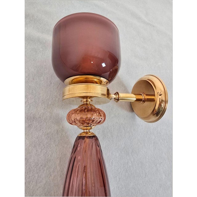 Glass 1990s Burgundy Murano Glass Pair of Sconces For Sale - Image 7 of 10