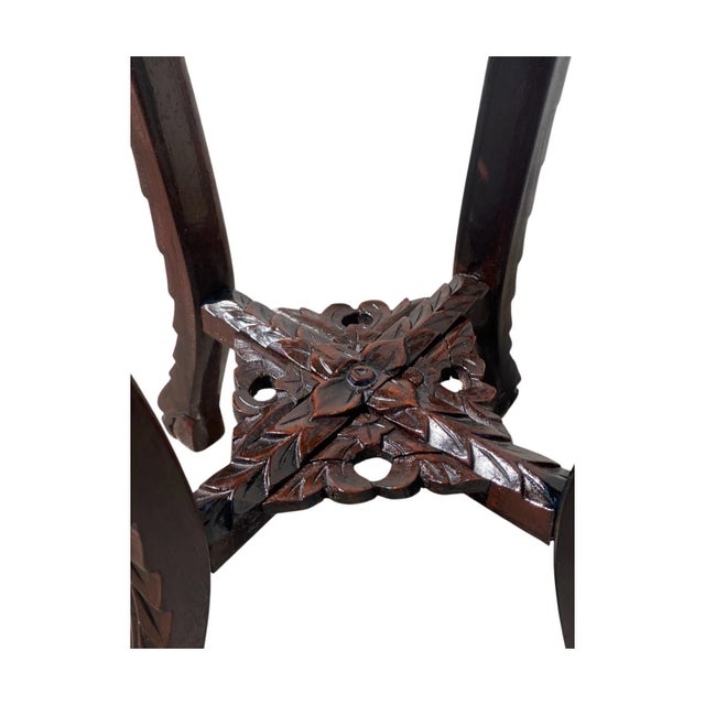 Mid-Century Chinese Carved Rosewood Marble Top Plant Stand Table/ Pedestal For Sale - Image 9 of 11
