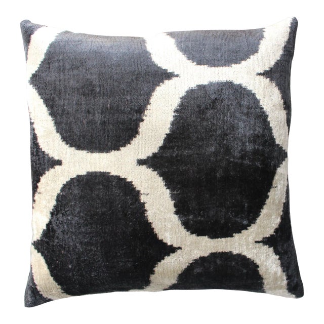 Contemporary Velvet Ikat Bohemian Throw Pillow For Sale