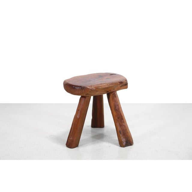 French Handmade Olive Wood Stool, 1950s For Sale - Image 4 of 4