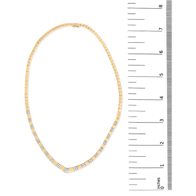 Early 21st Century 14K Yellow Gold 4/5 Cttw Diamond Cluster and Bar Set Link 3.5 MM Chain Necklace (G-H Color, VS1-VS2 Clarity) - 16" Inches For Sale - Image 5 of 5