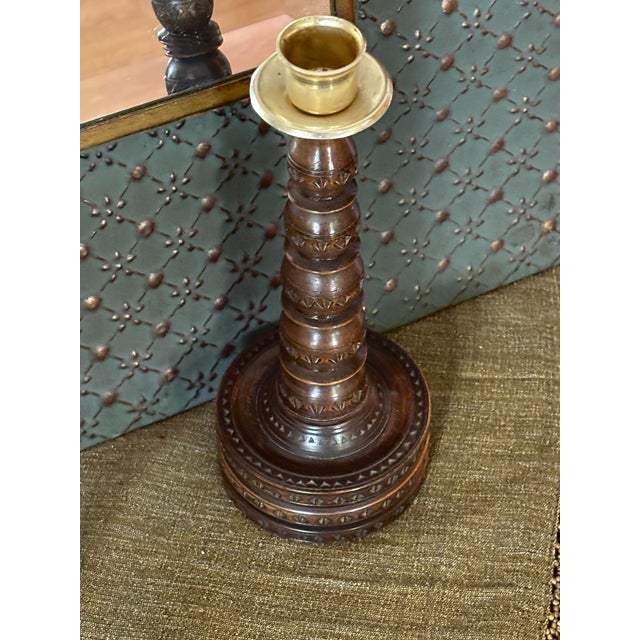 Wood German Vintage Hand-Carved Candlestick-Candle Holder For Sale - Image 7 of 11