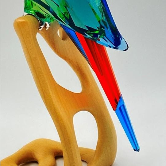 Swarovski Crystal Sculpture “Paradise Birds” Large “Macaw” Chrome Accent and Wooden Stand (#685824 With Inner Box, Outer Sleeve, Coa) For Sale - Image 12 of 18