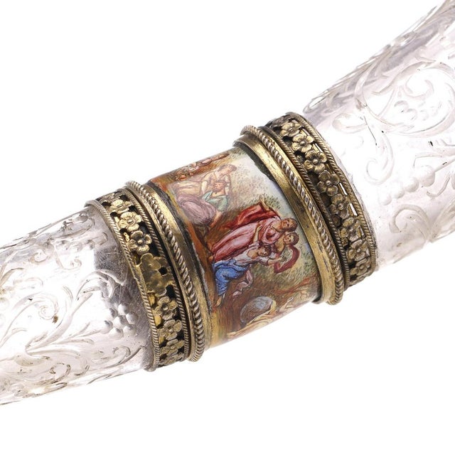 19th Century Austrian Silver Gilt, Enamel & Rock Crystal Drinking Horn, 1880s For Sale - Image 9 of 16