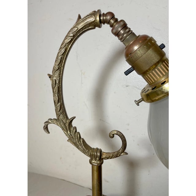 Antique Ornate Polished Brass Adjustable Electric Glass Desk Piano Table Lamp For Sale - Image 4 of 14