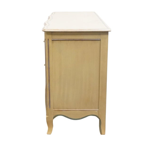 John Widdicomb Country French Provincial Off White Hand Painted 64" Double Dresser For Sale - Image 11 of 15