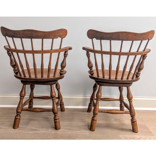 Vintage Ethan Allen Rock Maple Dining Chair Comb-Back Swivel - A Pair For Sale In Raleigh - Image 6 of 11