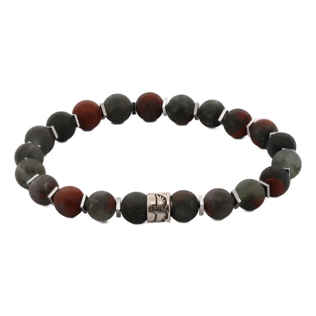 African Bloodstone & Silver Eagle Beaded Bracelet For Sale