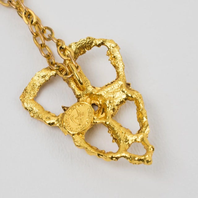 Gold Christian Lacroix Gilt Metal Lace Pendant Necklace For Sale - Image 8 of 11