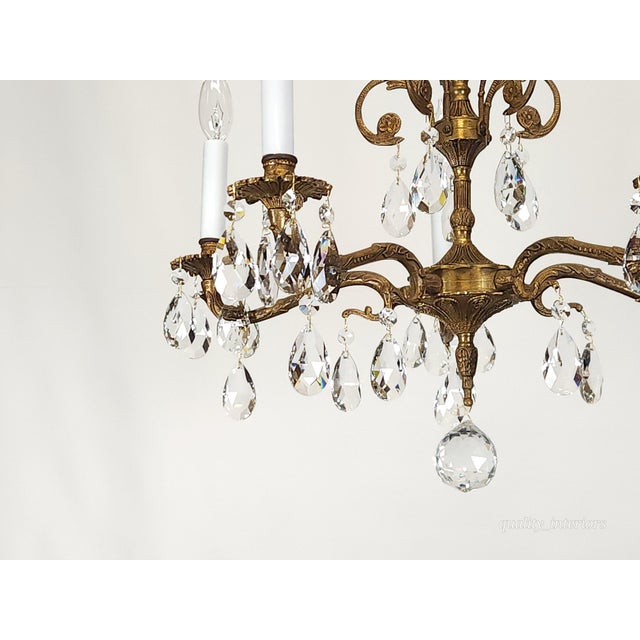 Shabby Chic Antique 5 Light Beautiful Bonny Bitty Brass Cut Lead Glass Crystal Chandelier For Sale - Image 3 of 12