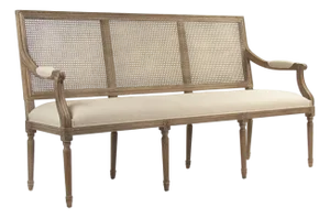 Louis Cane Back Bench with Natural Linen Seat