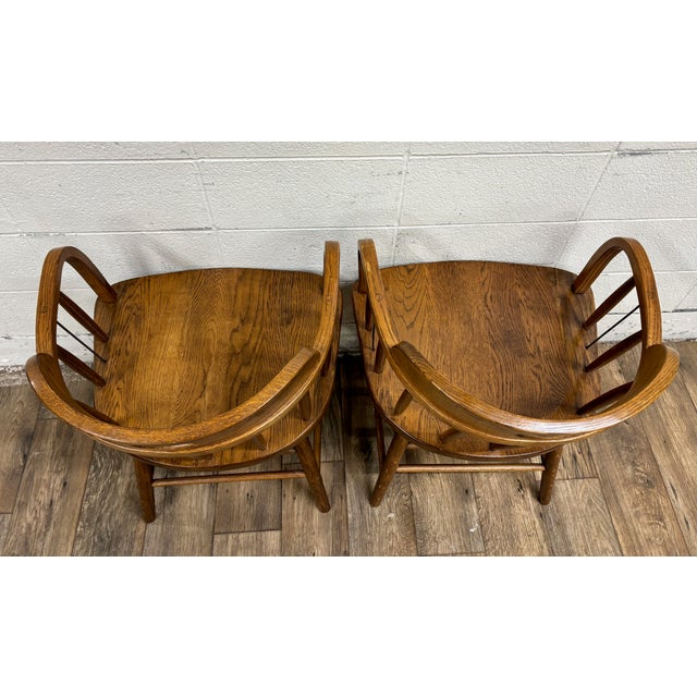 Brown Antique Barrel Back Oak Pub Chairs Captain’s Chairs - Pair For Sale - Image 8 of 11