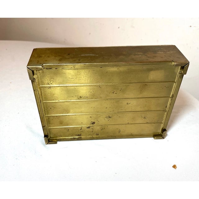 Antique Ornate Victorian Style Figural Cherub Putti Brass Wood Lined Relief Box For Sale - Image 9 of 11