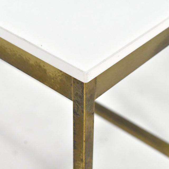 Mid 20th Century Paul McCobb Brass Base Console Table with Vitrolite Top For Sale - Image 5 of 7