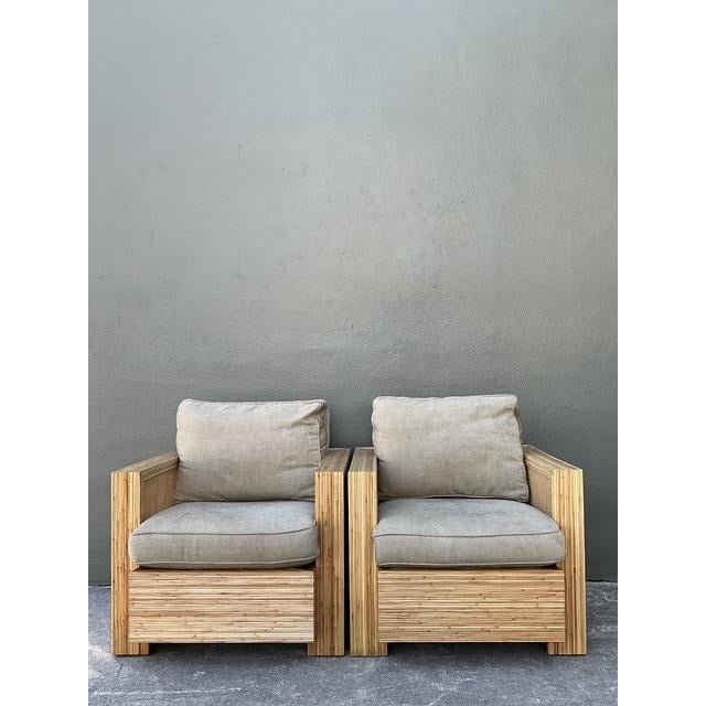 Mid-Century Modern Vintage Lane Pencil Reed and Cane Lounge Chairs - A Pair For Sale - Image 3 of 12