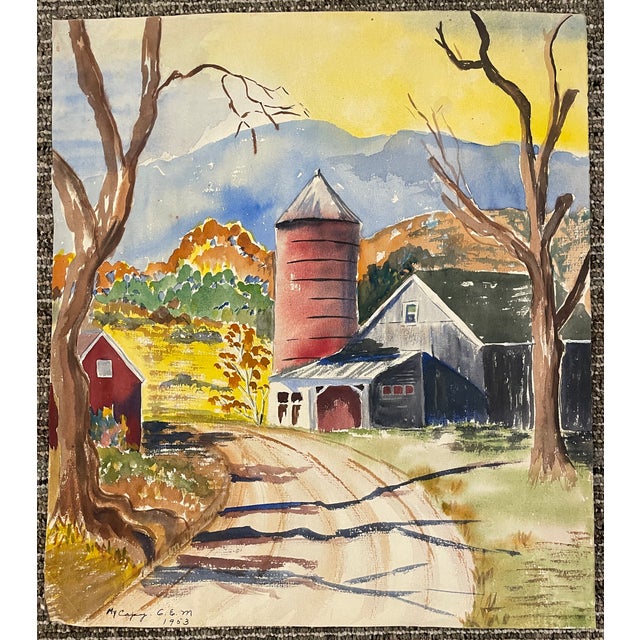Traditional 1953 Northwest Farm Landscape by Matthews For Sale - Image 3 of 3