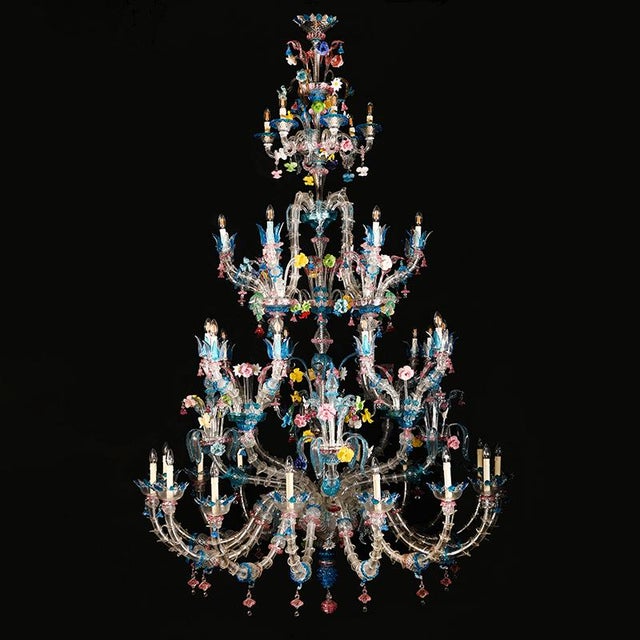 Murano Glass Chandelier with Multicolored Crystal in the style of Rezzonico, 1930s For Sale - Image 10 of 10
