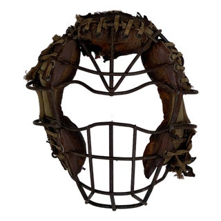 Salvaged Early 20th Century Baseball Catcher's Mask With Metal Cage Guard & Leather Details For Sale