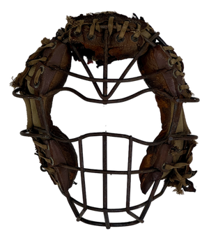 Salvaged Early 20th Century Baseball Catcher's Mask With Metal Cage Guard & Leather Details