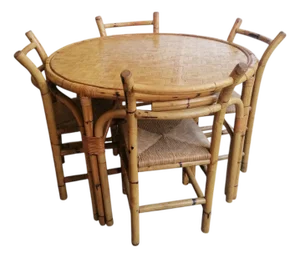 Bamboo Dining Table and Chairs, Set of 5