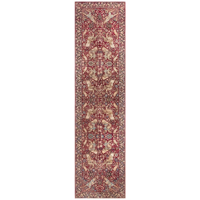 Doris Leslie Blau Antique Kirman Floral Warm Tan Runner - c. 1900 (Fragment) For Sale