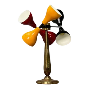 Italian Mid-Century Modern, Table Lamp, Enameled Shades, Patinated Brass, 1960s