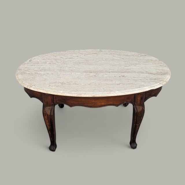 Traditional Vintage Faux Travertine-Top Coffee Table With Cabriole Legs, Marble For Sale - Image 3 of 15