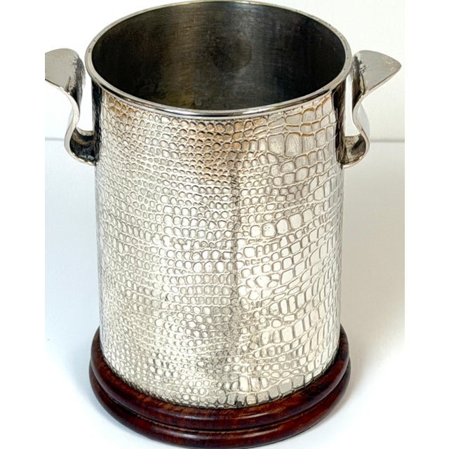 Metal Early 20th Century Edwardian English Silver-Plate Alligator Skin Motif Wine Coaster on Wood Base For Sale - Image 7 of 10
