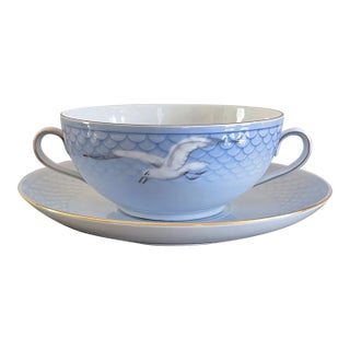 Vintage Mid-Century Modern Bing and Grondahl B&g Seagull Flat Cream Soup Bowl For Sale