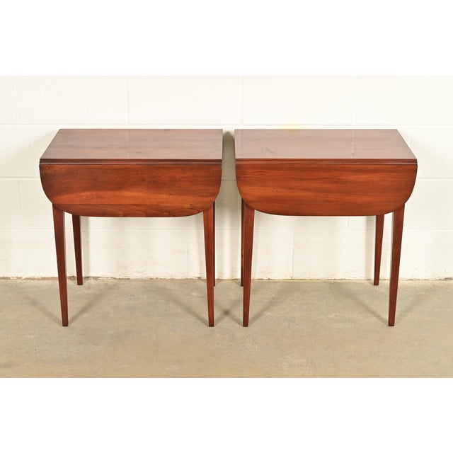 Henkel Harris Georgian Solid Cherry Wood Drop Leaf Pembroke Side Tables, Pair For Sale - Image 13 of 15