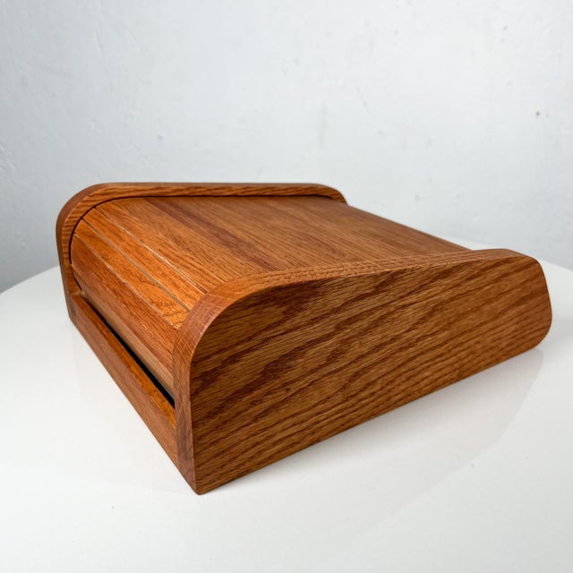 1980s 1980s Rich Oak Wood Tambour Door Sectioned Organizer Box For Sale - Image 5 of 13