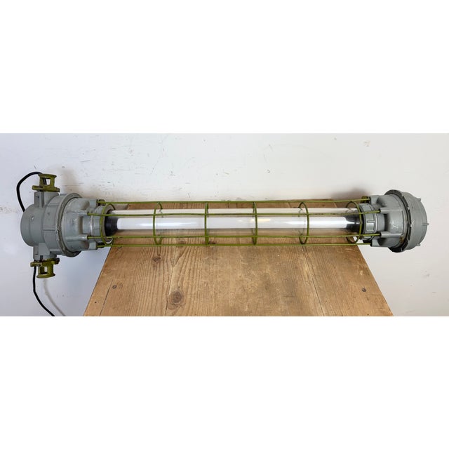Soviet Industrial Grey Hanging Tube Light, 1970s For Sale - Image 15 of 18