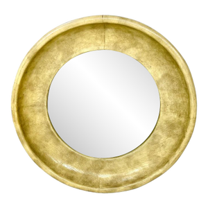 1980s Round Leather Beveled Mirror by Maitland-Smith