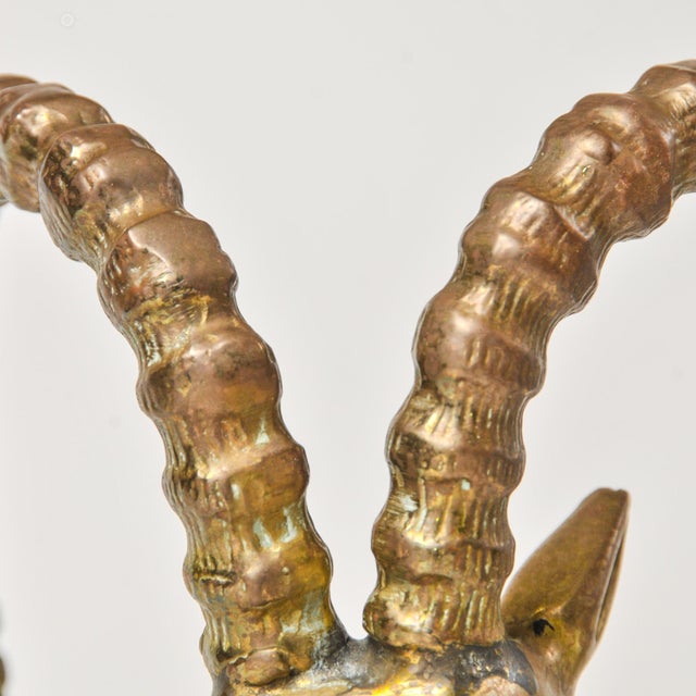 Mid 20th Century Huge Brass Gazelle Bust on Wood Single Bookend Made in Spain For Sale - Image 10 of 15