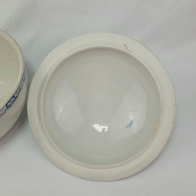 Ceramic Vintage Blue and White Ceramic Lidded Bowl Crane Medallion Chinoiserie China For Sale - Image 7 of 13